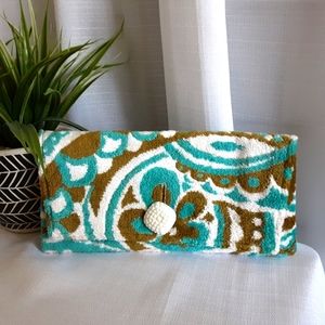 Cahoots Midtown Clutch Vintage Textile Dusty Blue, White & Dark Mustard